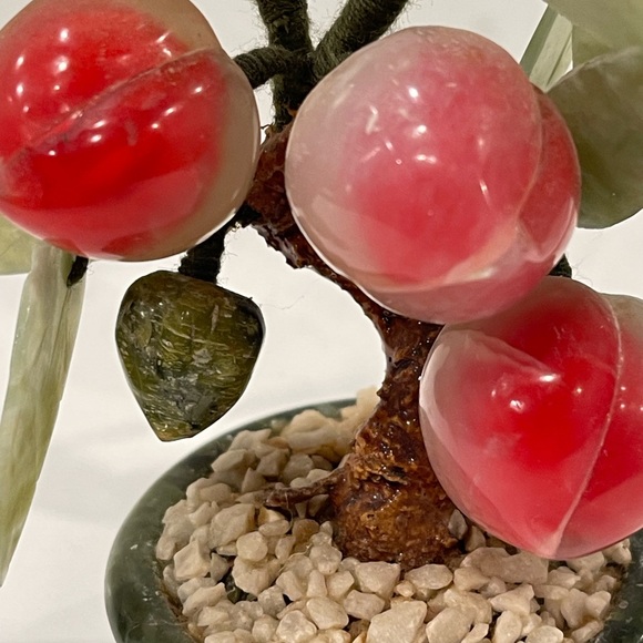 Vintage Asian Mini Bonsai Jade Leaves & Natural Stone Peach Tree Hand Carved - Picture 14 of 15